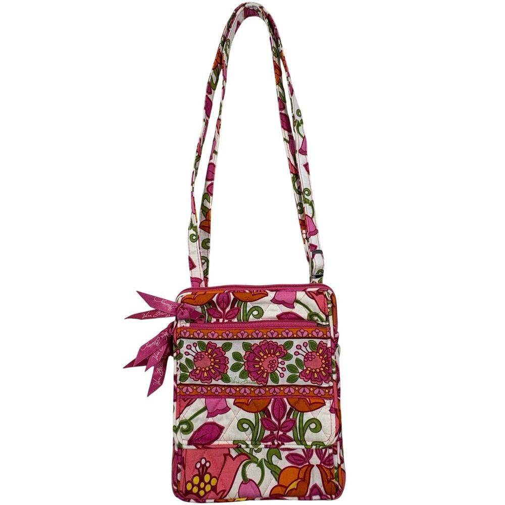 Vera Bradley Lilli Bell Mini Hipster Crossbody Bag Pink Green Cotton Retired